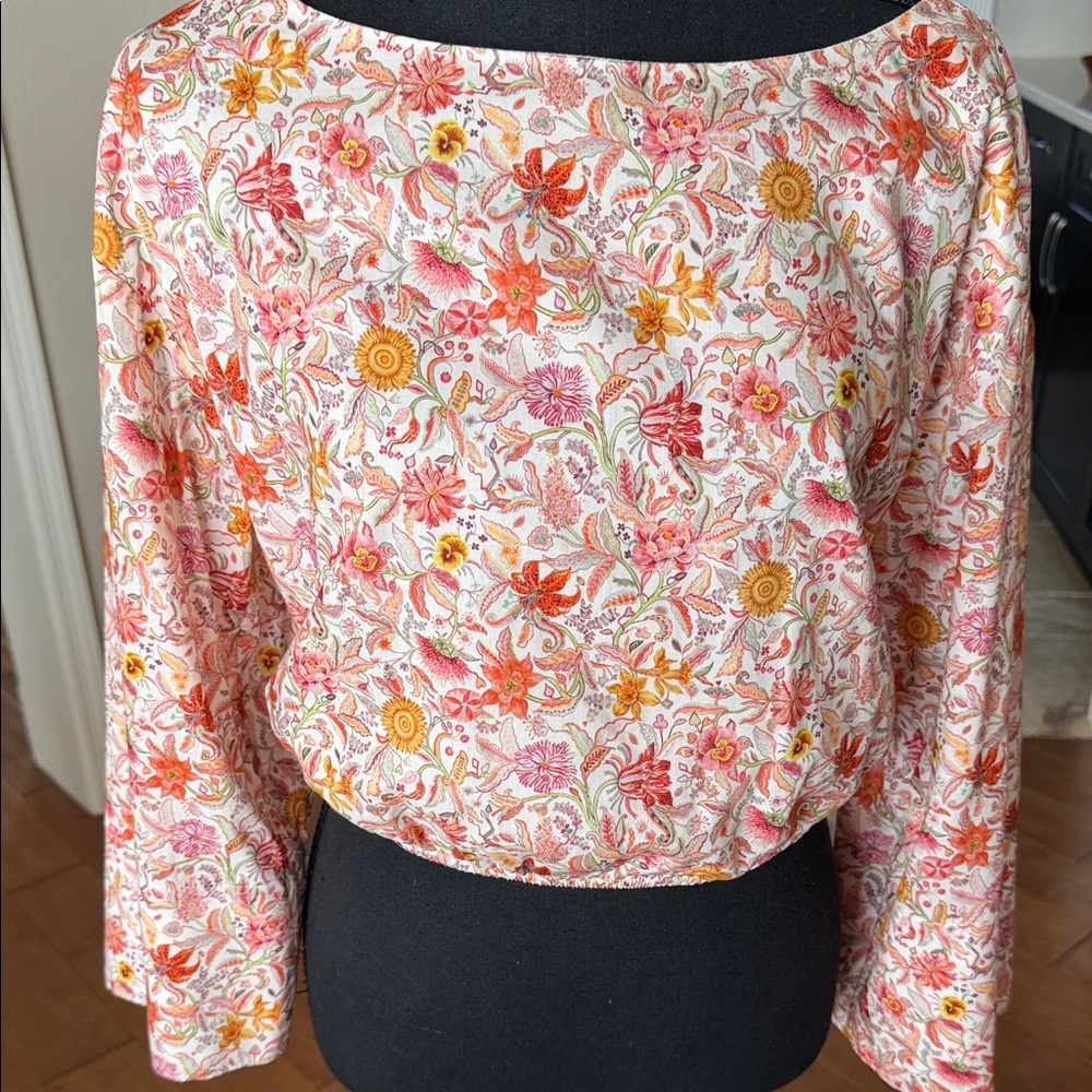 J Crew Liberty fabric Boatneck Long-Sleeve Top in Multi-Color